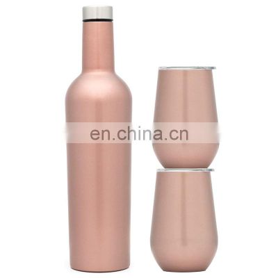 Amazon popular sale leakproof double wall vacuum insulated stainless steel wine bottle set for gifts