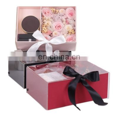 Acrylic flip top floral packaging paper box transparent 3D flower gift box for soap flower cosmetic