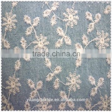 embroidered small flowers denim fabric