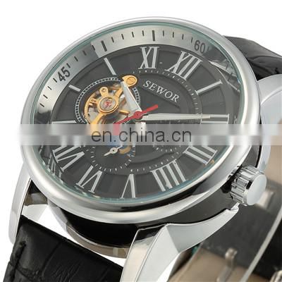 SEWOR 398 Casual Luxury Automatic Mechanical Men Wristwatch High Quality Leather Strap Moon Phase Male Clock