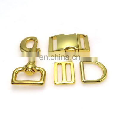 Gold Metal Zinc Alloy D Ring Adjustable Buckle Dog Hook Quick Side Release Buckle For Dog Accessories