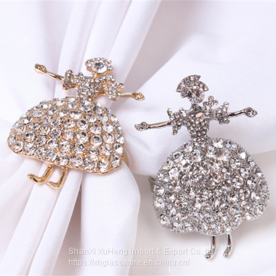 Table Decoration Metal Napkin Buckle Diamond Crystal Rhinestone Dancing Girl Napkin Ring