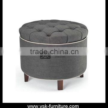 OT-068 Round Shape Grey Color Fabric Upholstered Stool