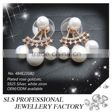 925 sterling silver main material three big beads Fan earrings for women as wedding earrings