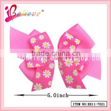 Floral ribbon hair clips for thick hair,kids ribbon bow hair clip wholesale