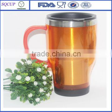 nice inner steel outer plastic advertising & auto mug with handle