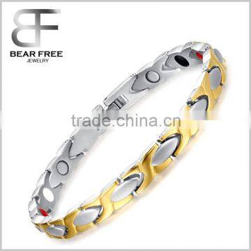 Gold silver two tones 4 in 1 bio health magnetic bracelet, Stainless Steel Power Band Bracelets