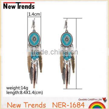 New design tassel fringe earrings young leafs girls earrings with turquoise