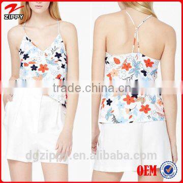 Lovely Straps Printed V-neckline Tank TOP Wholesale Lady Top Woman Clothes