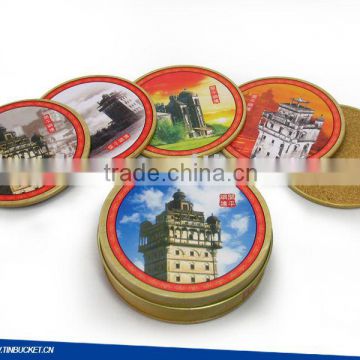 Famous Attraction pattern Tin Box With 6 Coasters