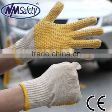 NMSAFETY 10 gauge cotton knitted gardening gloves pvc dotted working gloves factory