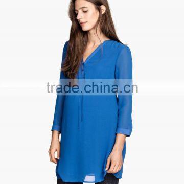 fashion blue v neck plain long sleeves maternity t-shirts