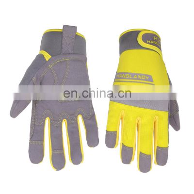 HANDLANDY Yellow Light Duty Hand Mechanic Touch Screen Vibration-Resistant Safety Gardening Working Gloves For Men Women