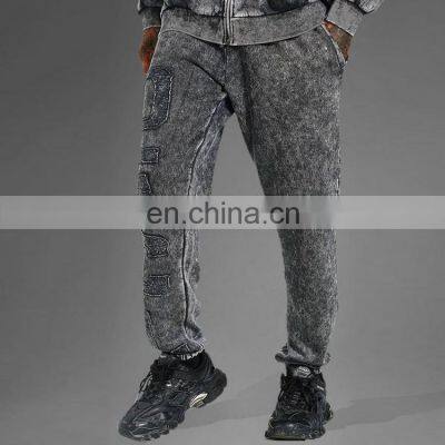 YIHAO OEM Wholesale Men Custom print logo straight formals straight acid wash jeans