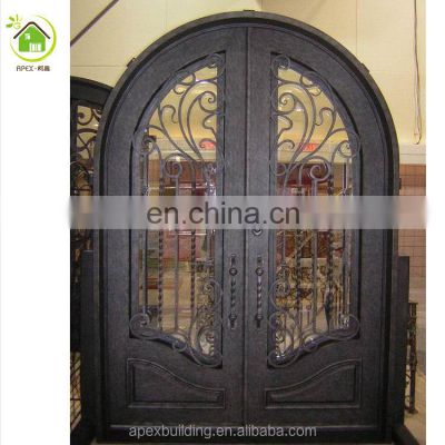 Arched double entry door with transom