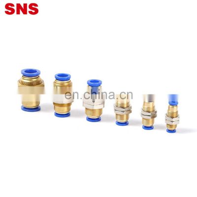 SNS SPM Series pneumatic one touch air hose tube connector push to connect straight brass bulkhead union quick fitting