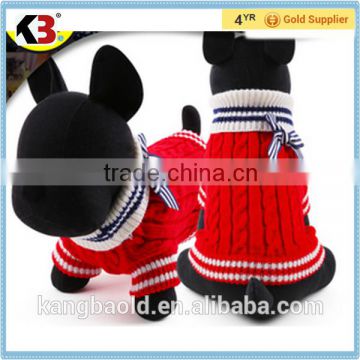 2016 Made in China hot sale winter cloth pet red and white knitted pet cloth lovely dogs cloth with bowknot