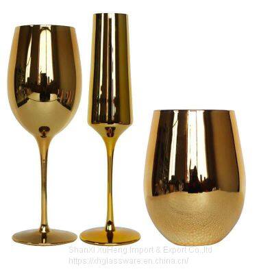 Custom Banquet Gold Electroplated Glass Champagne Goblet Water Wine Drinking Cup For Wedding Event Party