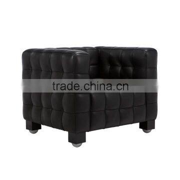 Replica european style solid wood legs PU leather black color Josef Hofmann Kubus sofa 1 seater