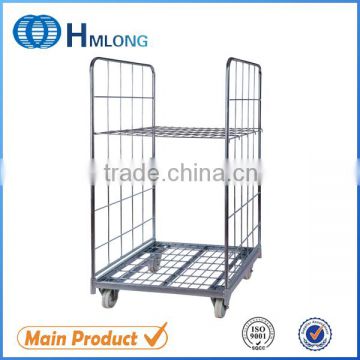 Supermarket warehouse folding cargo pallet trolley