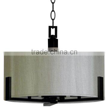 3 light chandelier(Lustre/La arana) in ebony bronze finish with beautiful toffee crunch drum shade mounted as a pendant