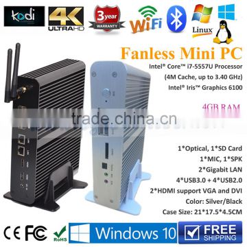 High Quality Fanless Nettop Mini Case i7 5557u 4GB RAM 16GB SSD Inbuilt WIFI+BT PC 12v Wake on Lan Update USB3.0                        
                                                Quality Choice