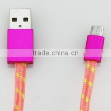 Hot Pink Aluminium housing Sync & Charge Flat Woven cable