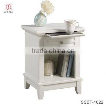 White Wooden Bedside Table French Style End Table