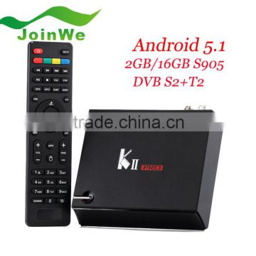 High-tech OEM quad core 2G 16G Android 5.1 DVB S2 T2 KII Pro TV box 4k