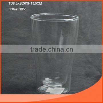 360ml clear double wall glass cup with wide mouth