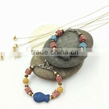 bob trading custom volcanic lava rock stone bracelet women leather bracelet stainless steel