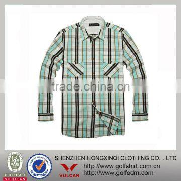 Garment Washed Cotton Men Casual Plaids Shirts With Pockets Design