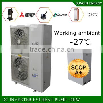 Split condensor design -25C snow winter floor heating 100~300sq meter room 12kw/19kw/35kw EVI air source heat pump controller