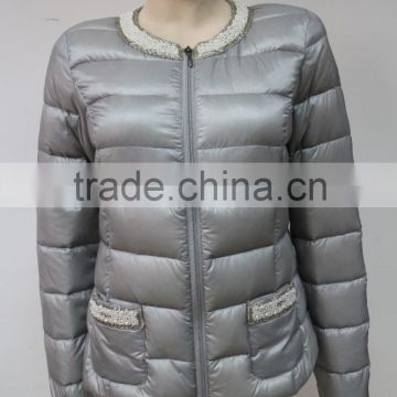 Polyester fabric windbreaker white duck down jacket