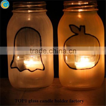 glass flower candle holder Halloween party favor frosted glass candle jars
