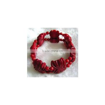wholesale 7" 15-20mm red natural carved coral gemstone bracelet