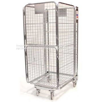 Folding Warehouse Steel Rolling Metal Storage Cage With Wheels