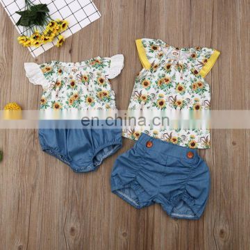 Lace fly sleeve floral tops shorts big sister little sister summer outfits infant romper sets baby girls matching clothes