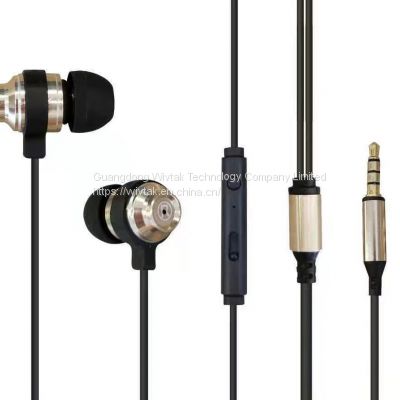 metallic earphone  with 3.5mm plug and volume switch mic for audio and mobile phone accessories