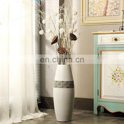 modern simple white tall ceramic floor flower vase Europe home accessories