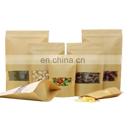 Custom Food Kraft Pla Bag Child Resistant Kraft Paper Pouch With Biodegradable Zipper Water Proof Stand Up Pouch Clear Window