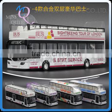 Mini Qute 1:32 kid Die Cast pull back alloy music Double-decker Bus vehicle model car electronic educational toy NO.MQ 8050