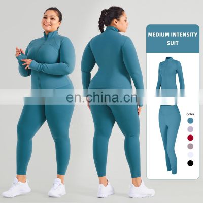 Oem Plus Size Long Sleeve Yoga Set Women Gym Fitness Jacket Sport Active Wear