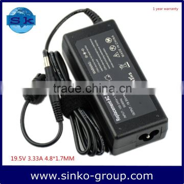 CE RoHs FCC approved factory sell 19.5V 3.33A laptop adatpter 4.8*1.7MM For HP