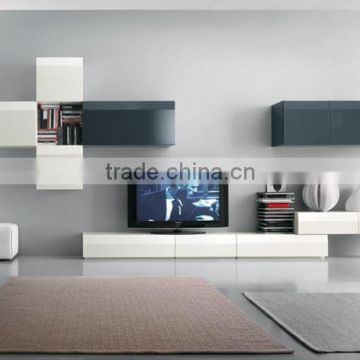 Wall Unit Modern Design White and Black Glass