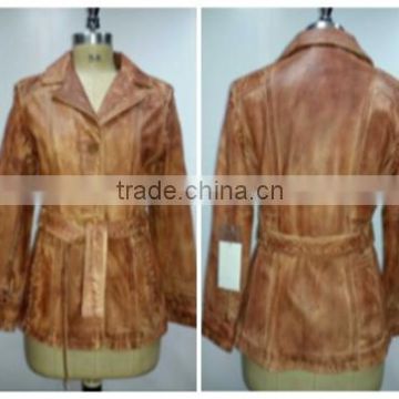 Sheep Leather Jacket Made Through Washing + Darkening Treatment. Color Brown-II