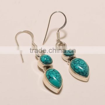E0067-STERLING SILVER JEWELRY DESIGNER FASHIONABLE REGULAR TURQUOISE EARRING3.18