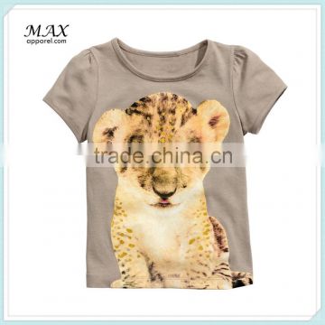 100%cotton jersey slightly puffed sleeves top with printed kids short design made in china