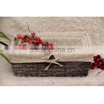 Water hyacinth basket, tapered bottom with handles and fish bone weave,100%