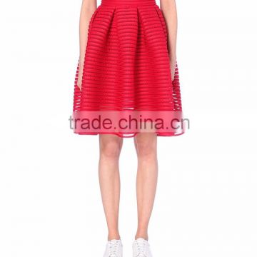 Summer latex red stripe pictures fashionable girls with pleated short skirts SYA15308